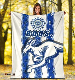 Melbourne Kangaroos Premium Blanket Indigenous North Roos White