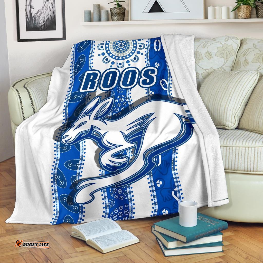 Melbourne Kangaroos Premium Blanket Indigenous North Roos White