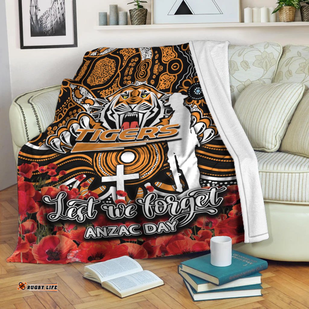 Wests Tigers Premium Blanket ANZAC Day Poppy Flowers With Aboriginal