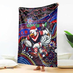 Merry Christmas Sydney Roosters Blanket Aboriginal Santa Rugby Mascot Tricolours