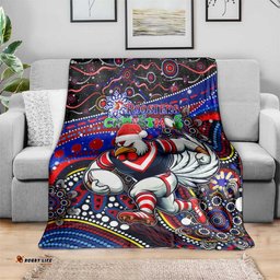 Merry Christmas Sydney Roosters Blanket Aboriginal Santa Rugby Mascot Tricolours