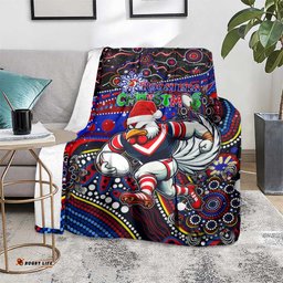 Merry Christmas Sydney Roosters Blanket Aboriginal Santa Rugby Mascot Tricolours