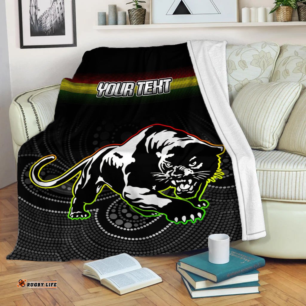 custom personalised black panthers rugby league aboriginal blanket
