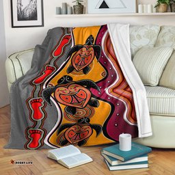 Australia Aboriginal Inspired Blanket - Turtle And Foot Print Aboiginal Inspired Dot Painting Style