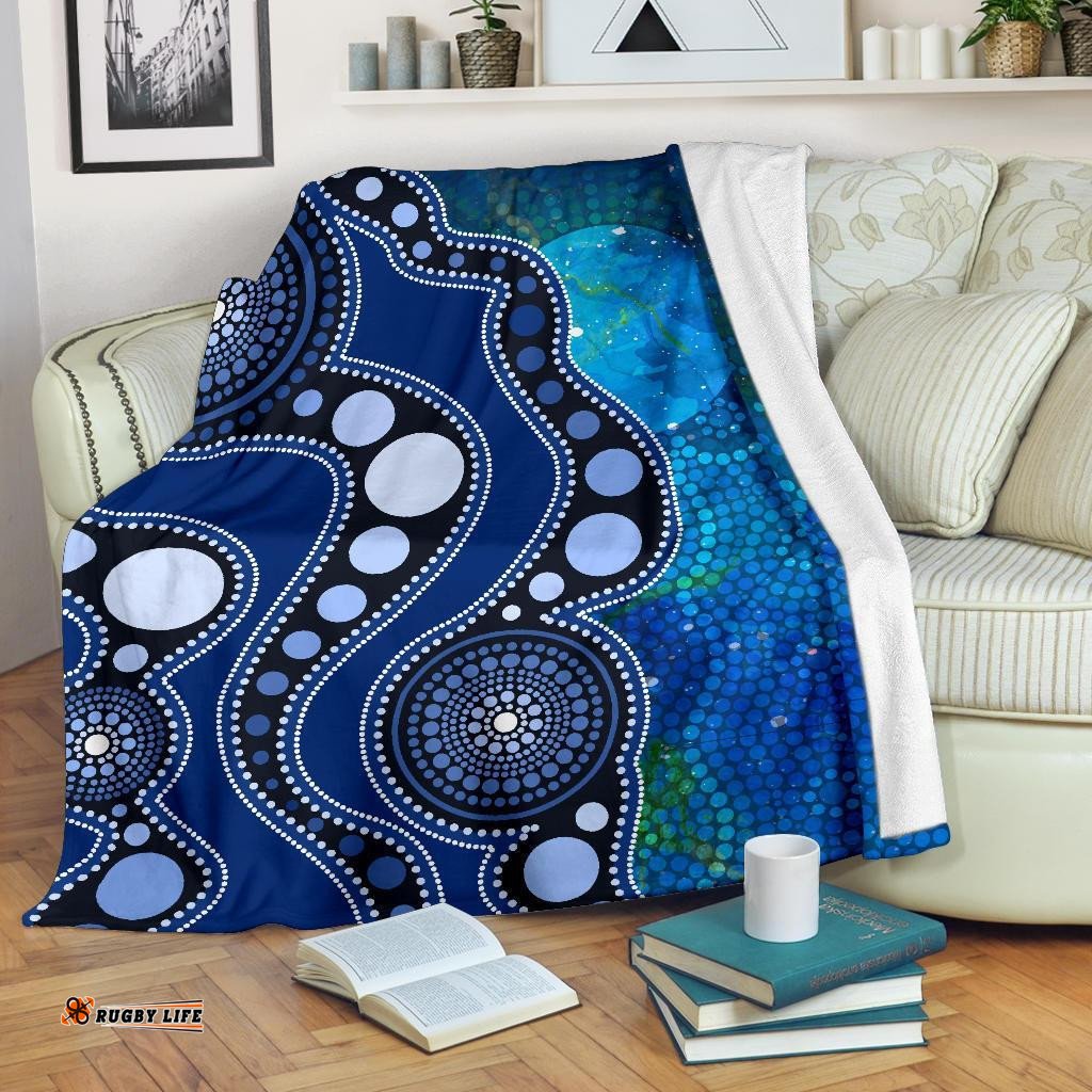 aboriginal premium blanket australia indigenous flag circle dot painting art blue