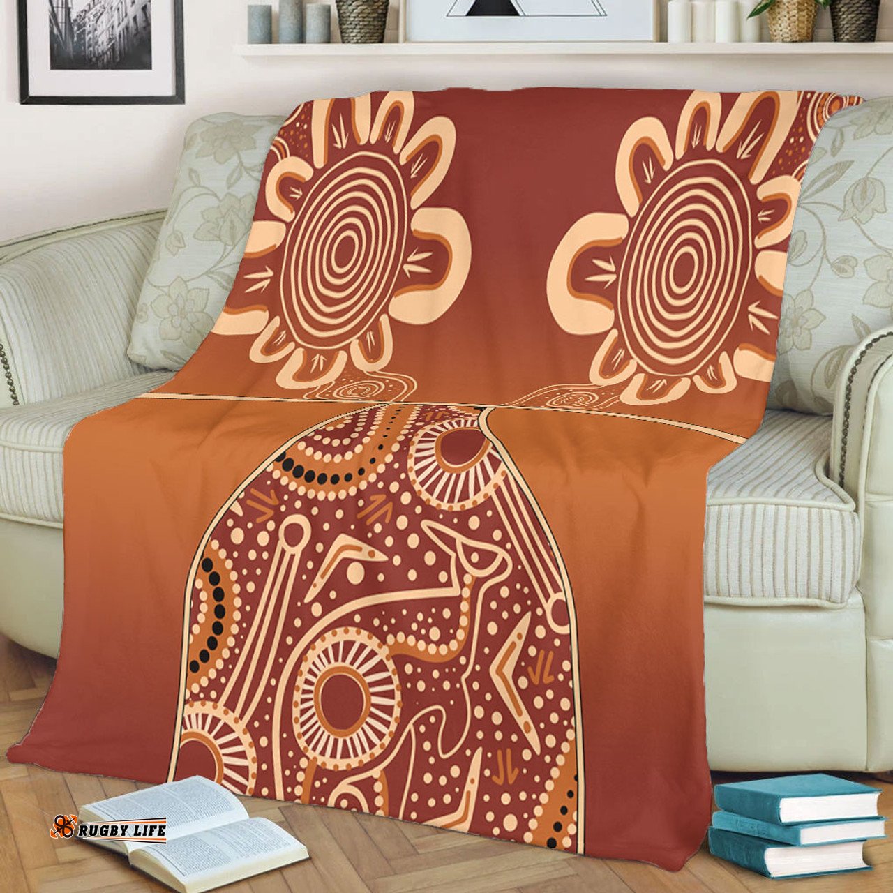 Australia Aboriginal Blanket - Brown Kangaroo In Aboriginal Dot Art Blanket