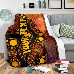 Custom Text Aboriginal premium Blanket Australia Indigenous Flag Circle Dot Painting Art Golden