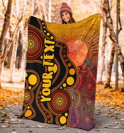 Custom Text Aboriginal premium Blanket Australia Indigenous Flag Circle Dot Painting Art Golden