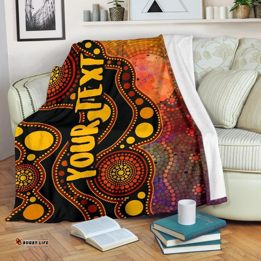 Custom Text Aboriginal premium Blanket Australia Indigenous Flag Circle Dot Painting Art Golden