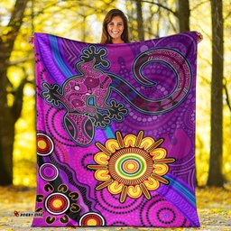 Australia Lizard and Sun Premium Blanket Aboriginal Art Purple