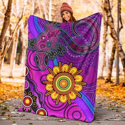 Australia Lizard and Sun Premium Blanket Aboriginal Art Purple