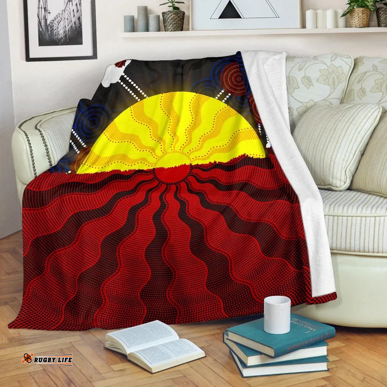 Australia Aboriginal Inspired Blanket - Aboriginal Inspired Life Style  Flag Sun Dot Painting
