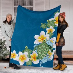 Plumeria Sea Turtle Premium Blanket