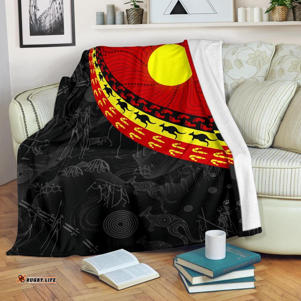 Aboriginal Premium Blanket, Indigenous Flag Circle Dot Painting