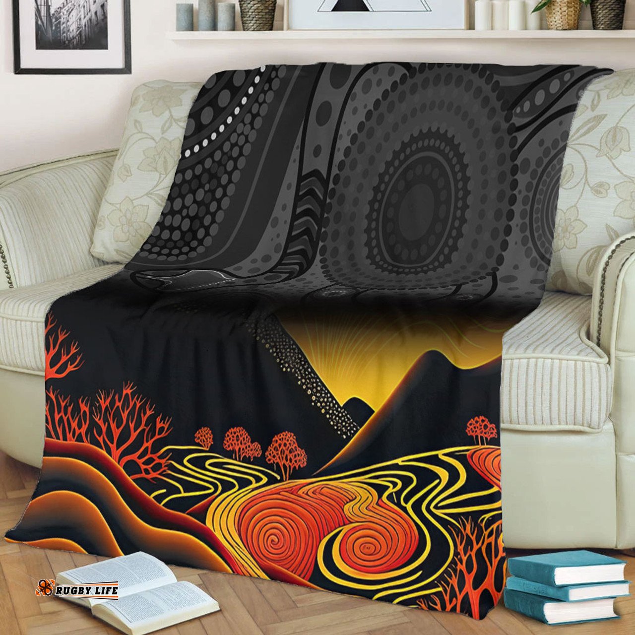 Australia Aboriginal Blanket - Rainbow Serpent Dreamtime Land Art Inspired Blanket