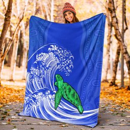 Torres Strait Islands Premium Blanket The Dhari Mix Aboriginal Turtle Version Blue