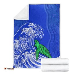 Torres Strait Islands Premium Blanket The Dhari Mix Aboriginal Turtle Version Blue