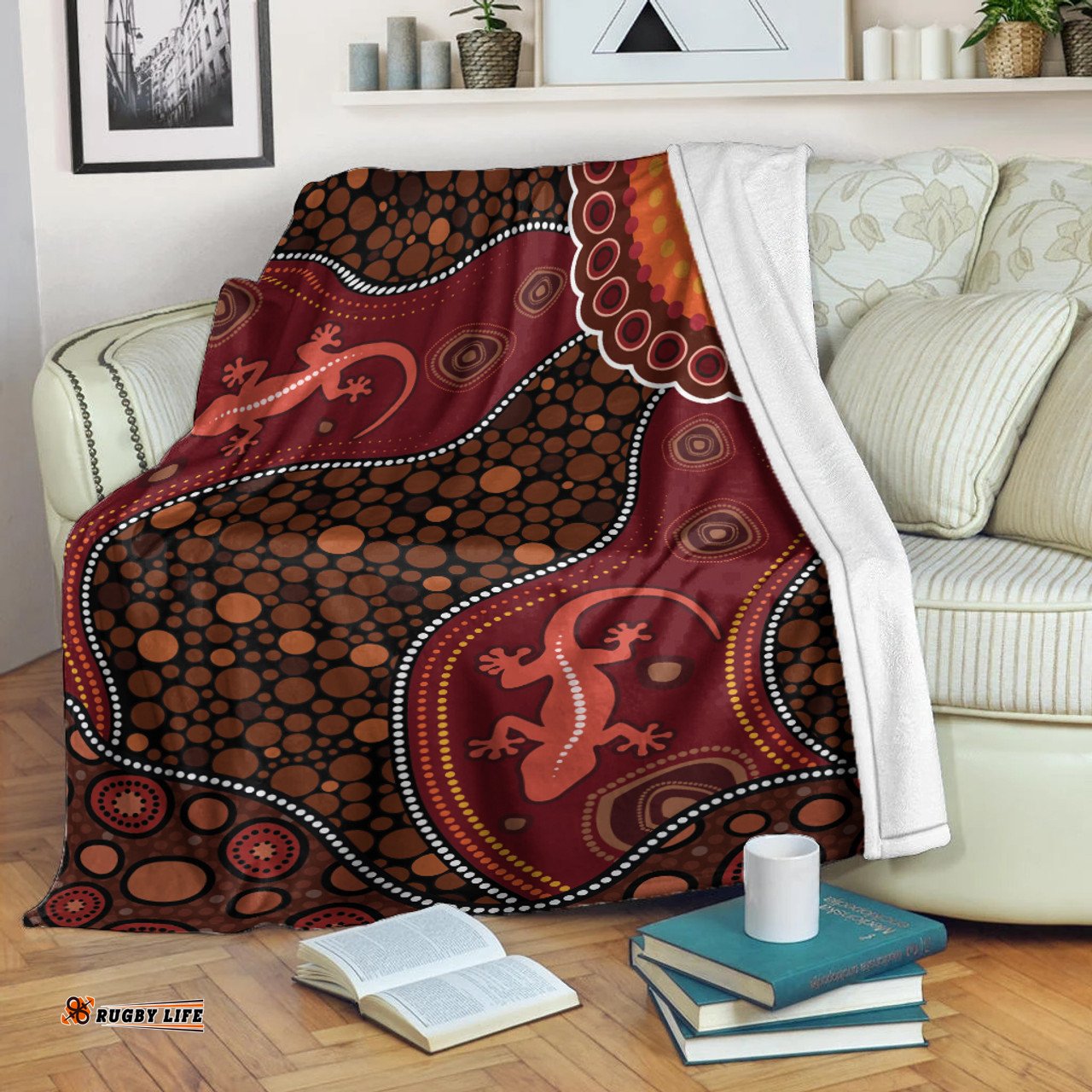 Australia Aboriginal Inspired Blanket - Lizard Aboriginal Inspired Dot Painting Style