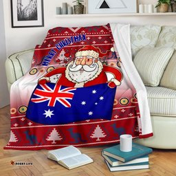 Christmas Premium Blanket Australia Santa Claus Hold The Flag Red
