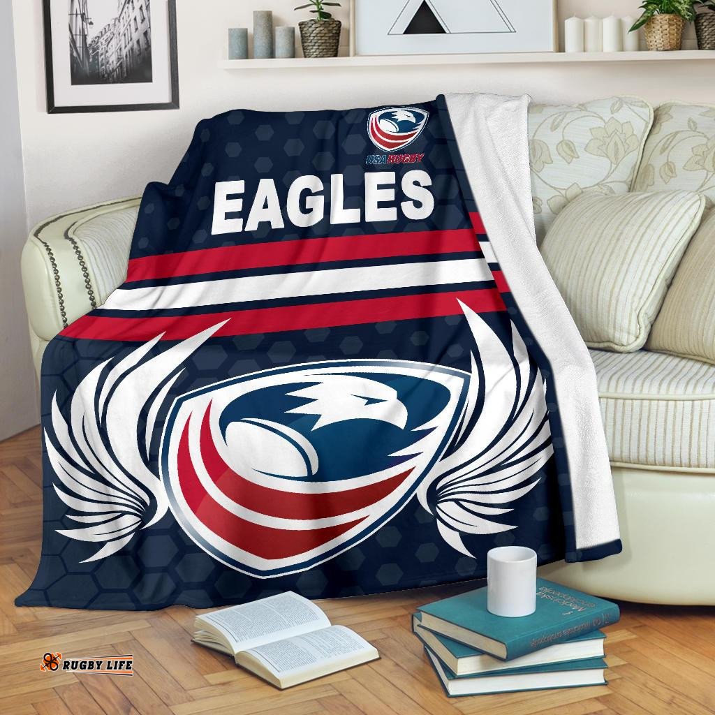 USA Rugby Premium Blanket Eagles Simple Style Full Navy