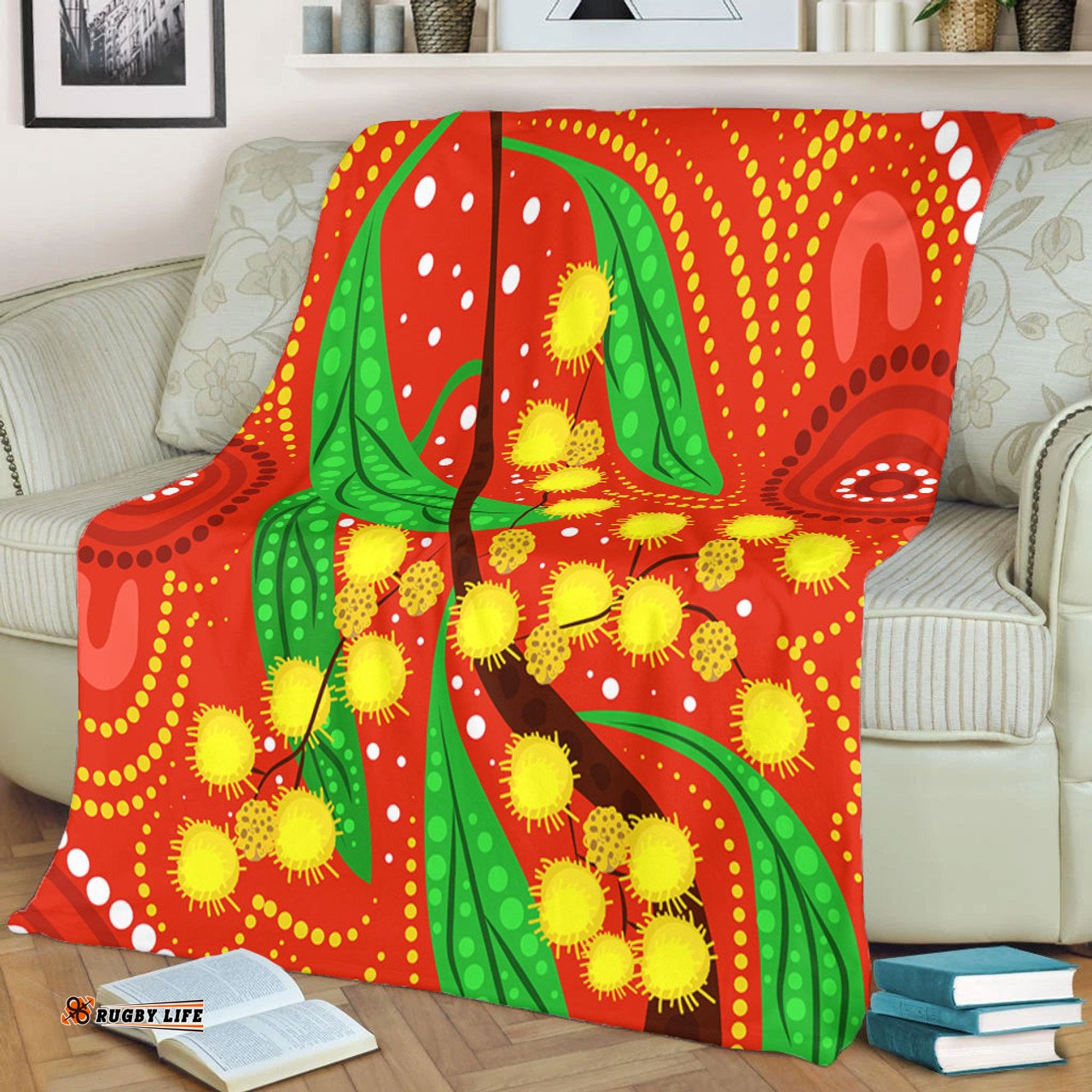 Australia Aboriginal Blanket - Aboriginal Dot Art Of Australian Yellow Wattle Painting Blanket
