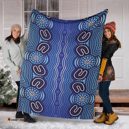 Australia Aboriginal Inspired Blanket - Blue Aboriginal Artwork