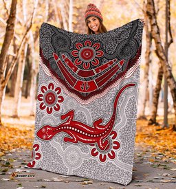 Aboriginal Premium Blanket Indigenous Boomerang and Lizard Art