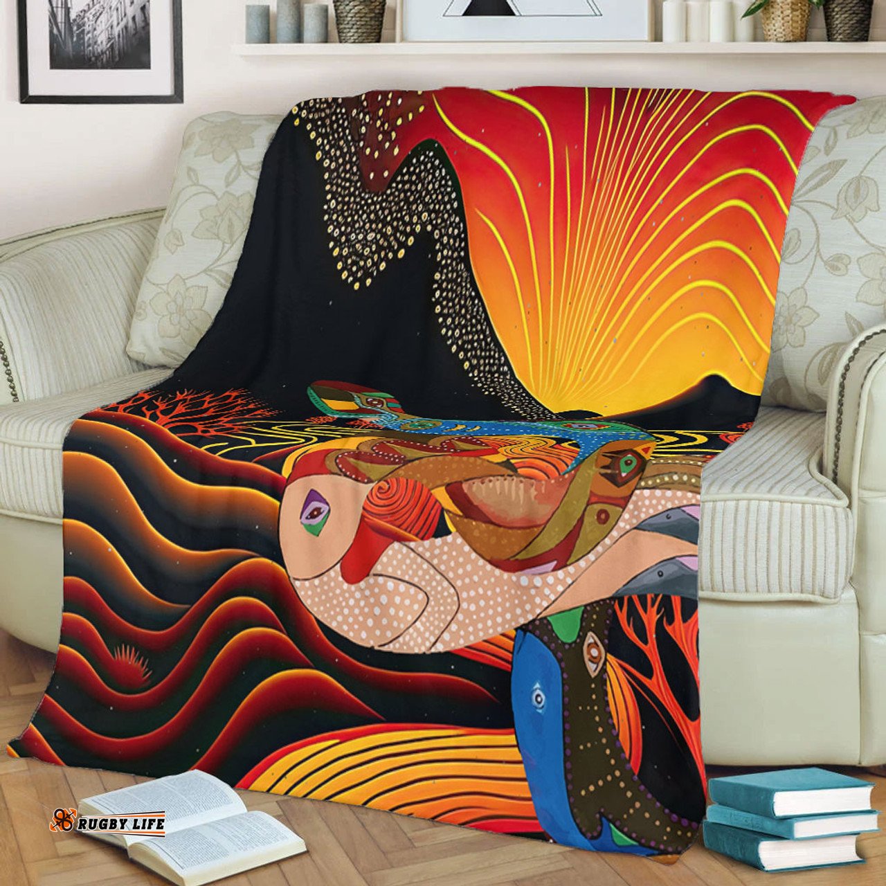 Australia Aboriginal Blanket - Rainbow Serpent In Aboriginal Dreaming Art Inspired Blanket