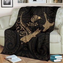 New Zealand Heart Premium Blanket Map Kiwi mix Silver Fern Gold