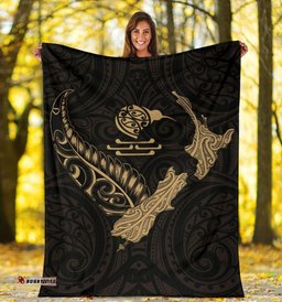 New Zealand Heart Premium Blanket Map Kiwi mix Silver Fern Gold
