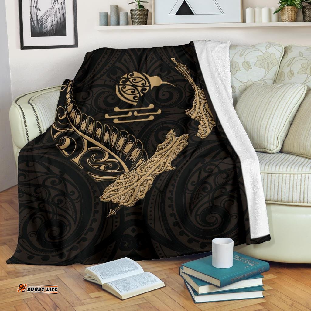 New Zealand Heart Premium Blanket Map Kiwi mix Silver Fern Gold