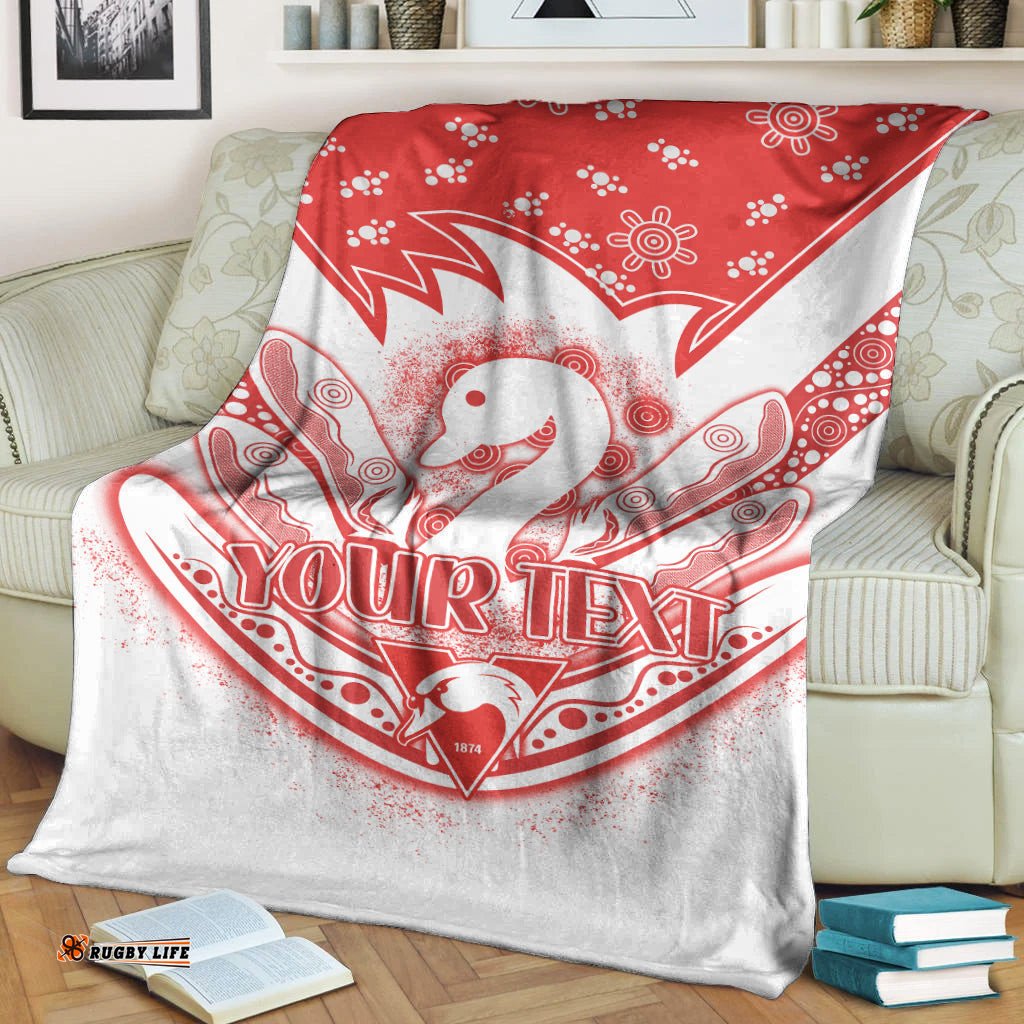 Custom Personalised Swans Football Premium Blanket Est 1874 Aboriginal Boomerang Sydney Bloods