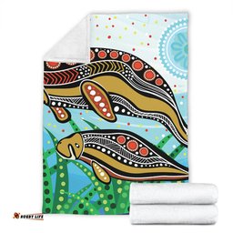 Australia Aboriginal Blanket - Dugong Aboriginal Artwork With Mother And Baby
 Blanket