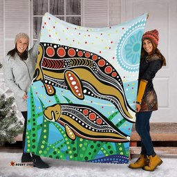 Australia Aboriginal Blanket - Dugong Aboriginal Artwork With Mother And Baby
 Blanket