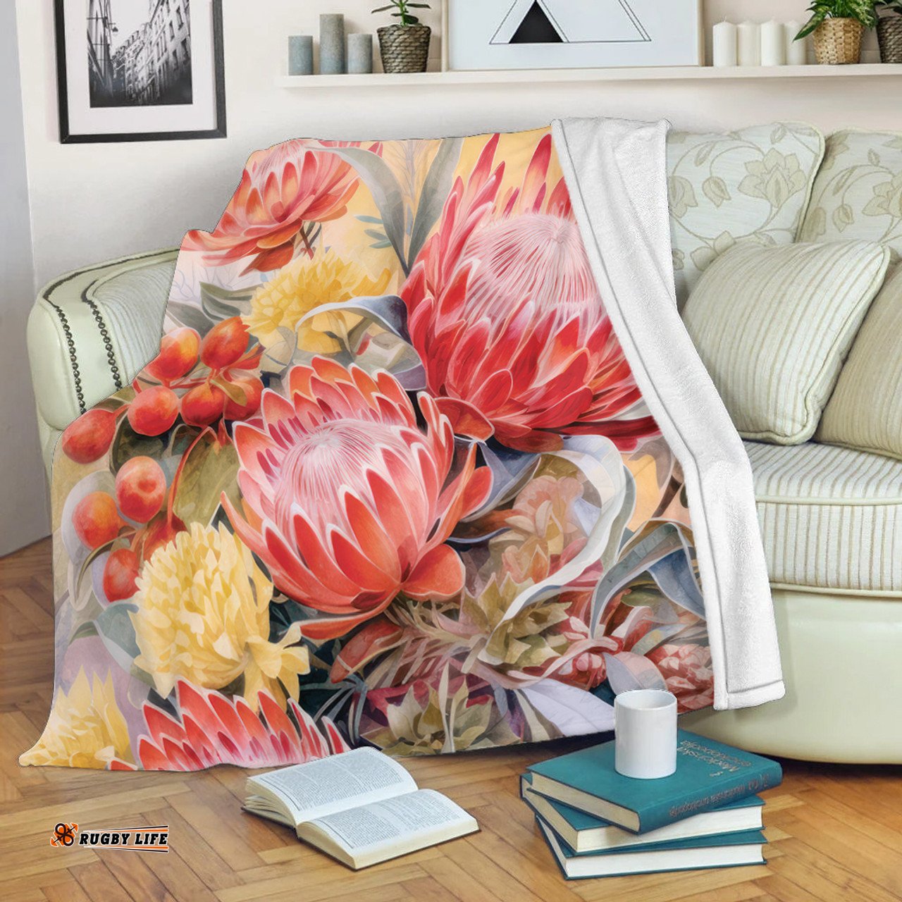 Australia Waratah Blanket - Yellow Orange Waratah Flowers Art Blanket