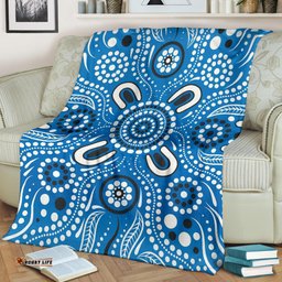 Premium Blanket Indigenous Circle Dot Painting Blue Color