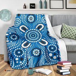 Premium Blanket Indigenous Circle Dot Painting Blue Color