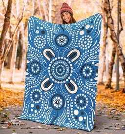 Premium Blanket Indigenous Circle Dot Painting Blue Color