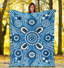 Premium Blanket Indigenous Circle Dot Painting Blue Color