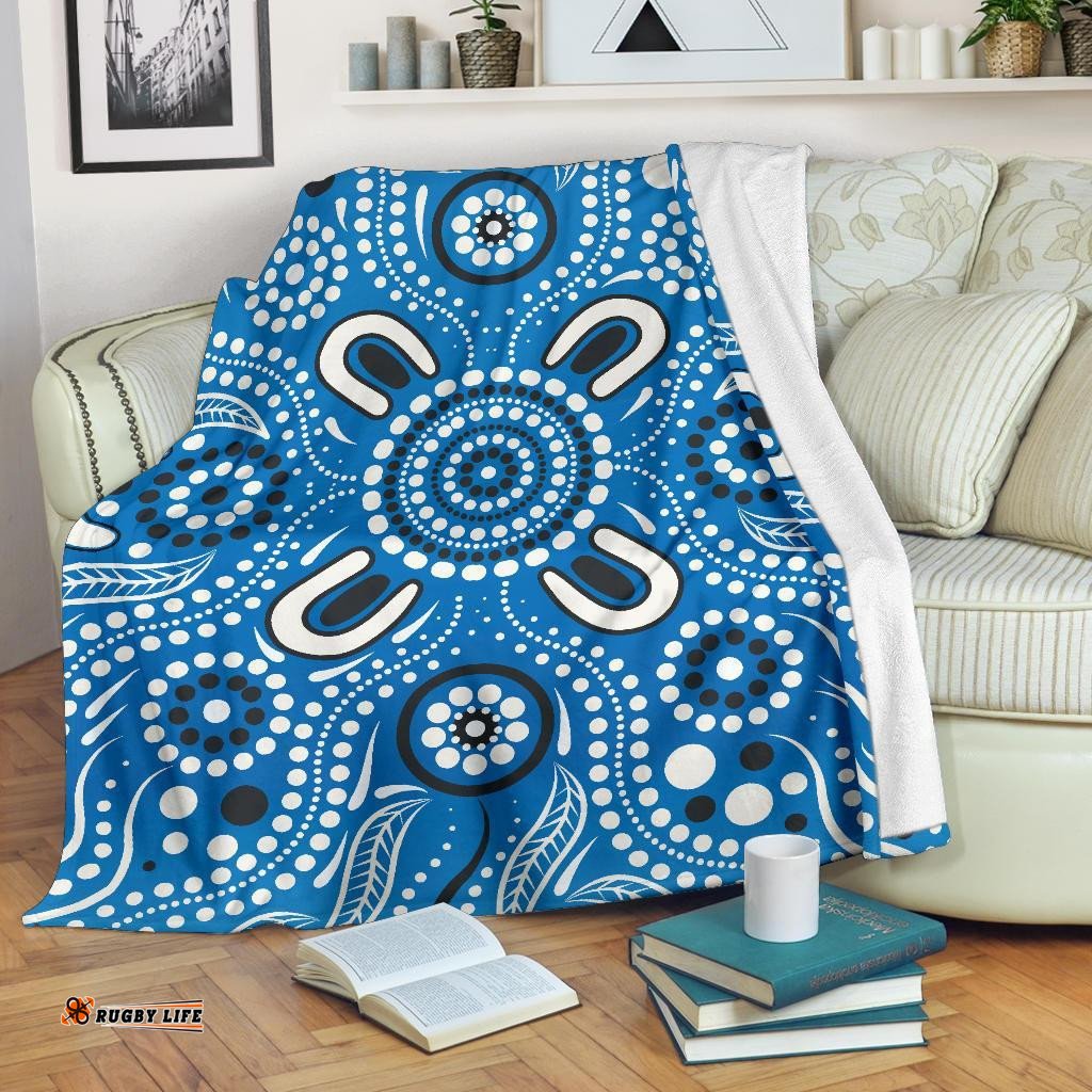 Premium Blanket Indigenous Circle Dot Painting Blue Color
