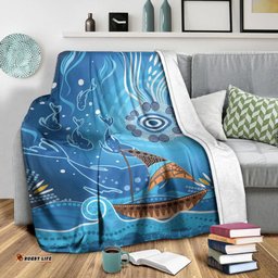 Premium Blanket Aboriginal View Sea With Fish And Boat