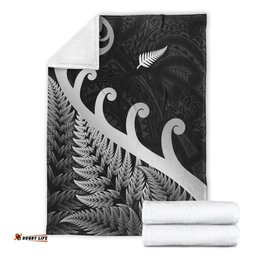 New Zealand Rugby Maori Premium Blanket Silver Fern Koru Vibes Black