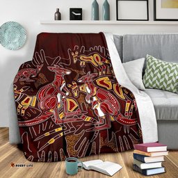 Aboriginal Premium Blanket Kangaroo family with Hand Art