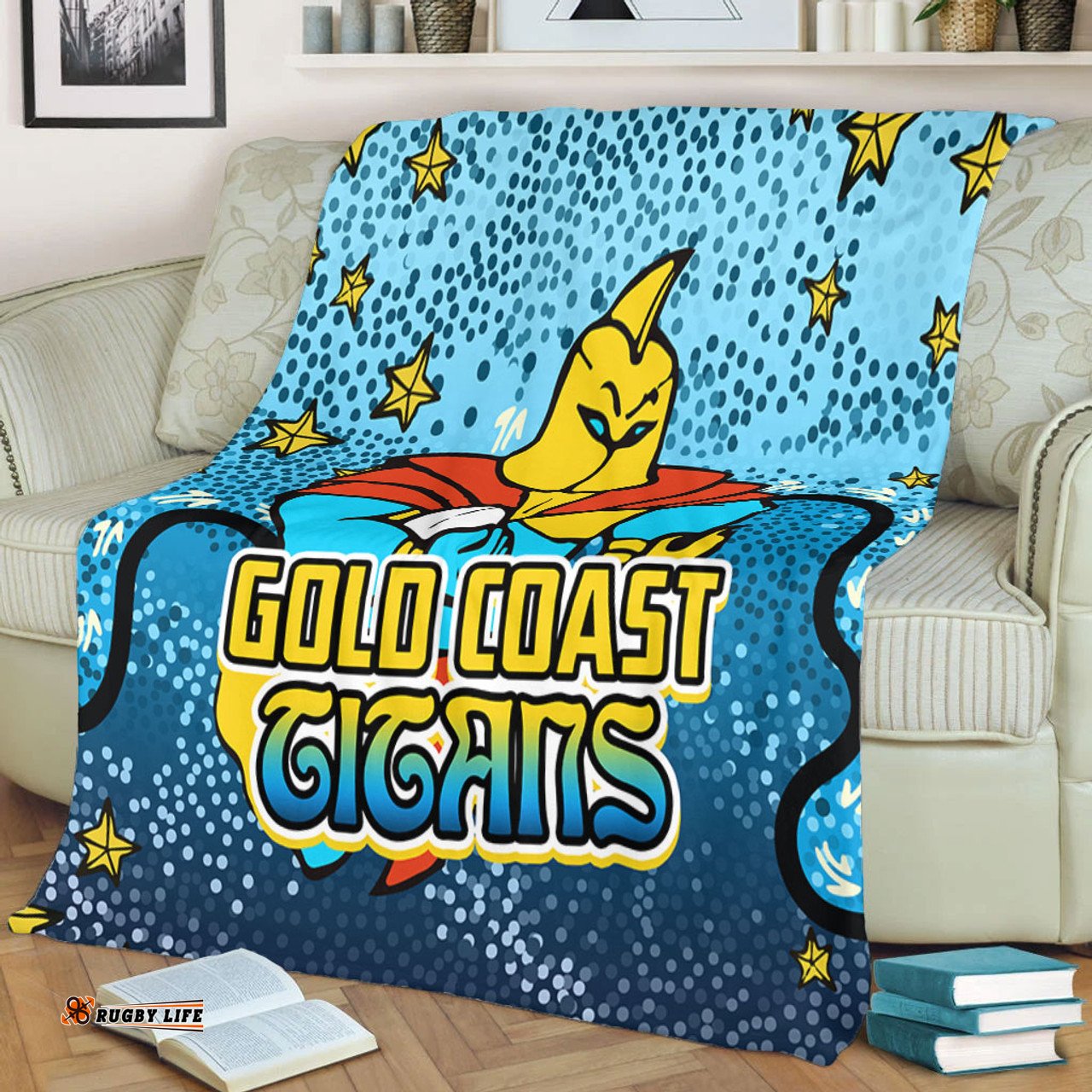 Gold Coast Titans Custom Blanket - Team With Dot And Star Patterns For Tough Fan Blanket