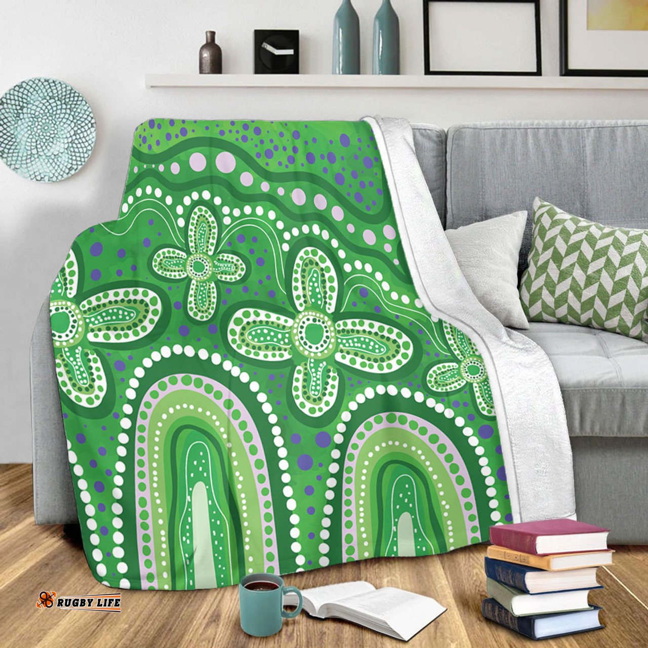 Australia Aboriginal Blanket - Dot painting illustration in Aboriginal style Green Blanket