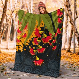 Australia Aboriginal Inspired Blanket - Red Bottle Flower Aboriginal Inspired Dot Painting Style