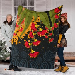 Australia Aboriginal Inspired Blanket - Red Bottle Flower Aboriginal Inspired Dot Painting Style