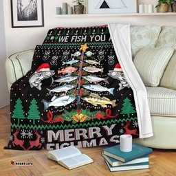 Australia Christmas Fishing Blanket - Merrry Fishmas Fishing Rod Christmas Tree Blanket