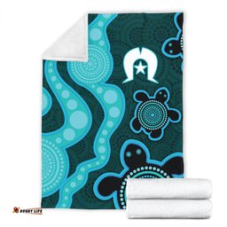 Australia Aboriginal Turtles Torres Strait Islands Blanket - Blue Turtles With Aboriginal Dot Art Painting Patterns And Torres Strait Symbol Blanket