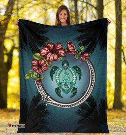 New Zealand Premium Blanket Polynesian Ohana Turtle Hibiscus Mother Son